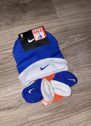 Nike baby (0-6m) hat and booties set in blue шапка детская обувь найк детские носки2 фото