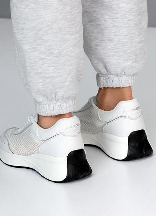 Базові літні білі кросівки натуральна шкіра флотар + текстильна сітка3 фото
