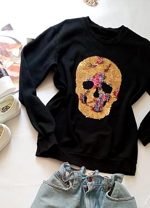 Свитшот,кофта унисекс с черепом паетки zara 🛢️готика, хеллоуин 🎃