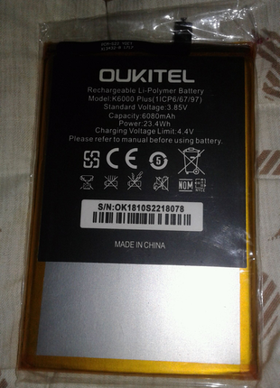 Акумулятор 6080 мамер 
 oukitel k6000 plus  64/4
