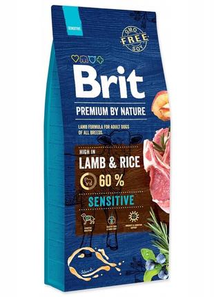 Сухой корм для взрослых собак всех пород brit premium by nature adult sensitive lamb&rice 15 кг