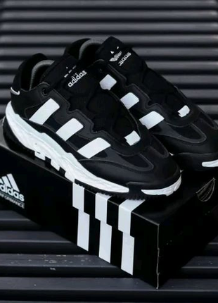 Мужские кроссовки adidas niteball fw2477,черные с белыми вста