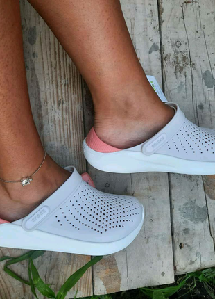 Оригінал crocs lite ride • сірі з персик, крокси,тапки,шльопанці