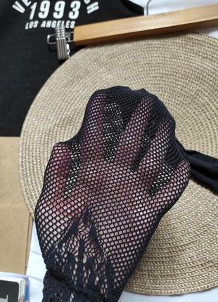 Стильные чёрные колготки сеточка с гипюровым рисунком капроновые колготы сеточка / чулки носки5 фото