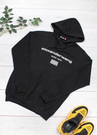 Стильное чёрное худи кофта с капюшоном надписью
