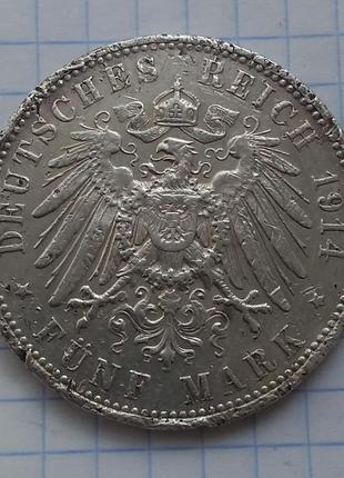 Німецька імперія пруссія 5 марок, 1914 г2 фото