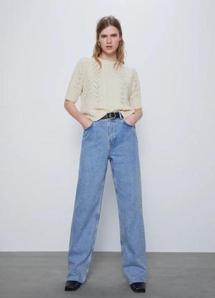 Zara изумительный фактурный свитер молочного цвета с коротким рукавом/стильный дизайн