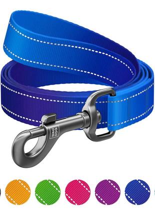 Повідець для собак нейлоновий waudog nylon mono, світловідбивний, l-xxl, ш 25 мм, дов 122 см синій