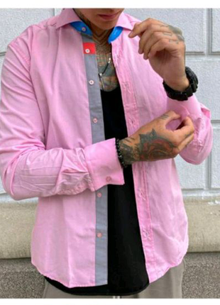 Сорочка чоловіча з довгим рукавом, рожева.1 фото