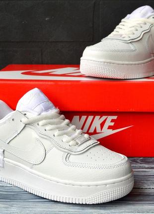 Nike air force 1 shadow белые кроссовки женские кожаные кожа весенние осенние топ качество демисезонные найк шадоу форс