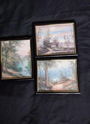 Картинки в рамках природи із металографікою золото 3 шт