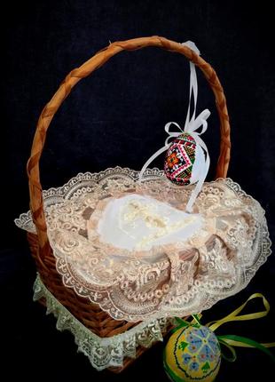 Чехол на праздничную пасхи корзину накидка полотенце ажурный декор к колдовству4 фото