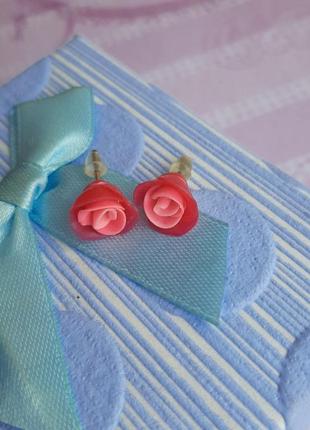 Сережки ручна колір раб полимерн пуссет троянд, гвоздик бижутер2 фото