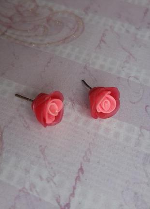 Сережки ручна колір раб полимерн пуссет троянд, гвоздик бижутер3 фото