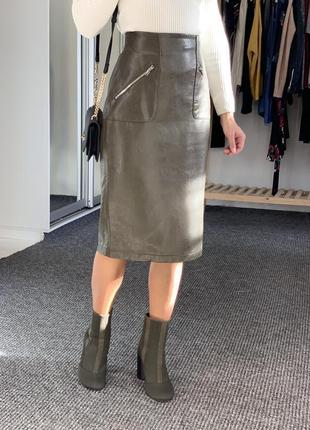 Спідниця міді під шкіру zara 34-36