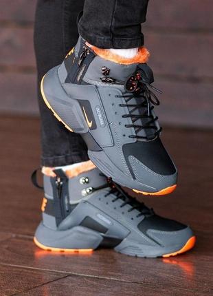 Мужские кроссовки nike air huarache acronym black/orange  (мех)