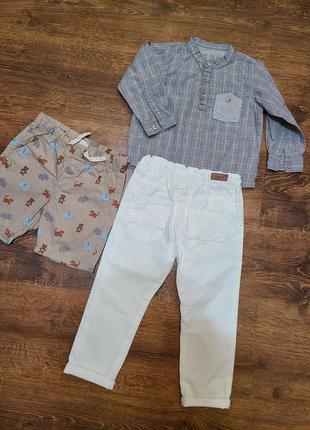 Набор стильной одежды для мальчика рубашка джинсы белые шорты2 фото