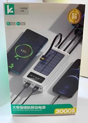 Power bank kamry 30000 mah k-300 із сонячною панеллю та проводами