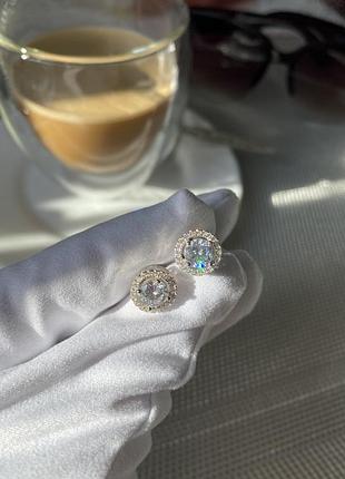 Сережки гвоздики з цирконами, срібло