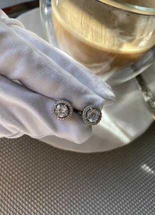 Сережки гвоздики з цирконами, срібло3 фото