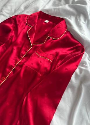 Неймовірна червона шовкова піжамка / комплект для дому (сорочка + штани2 фото