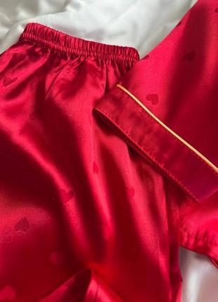 Неймовірна червона шовкова піжамка / комплект для дому (сорочка + штани4 фото