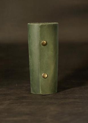 Ключниця з натуральної шкіри на кнопках xl, колір зелений