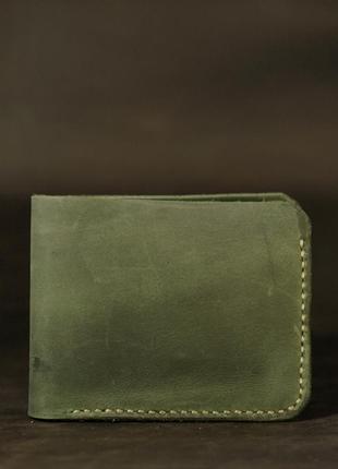 Чоловічий шкіряний гаманець, біфолд, колір зелений2 фото