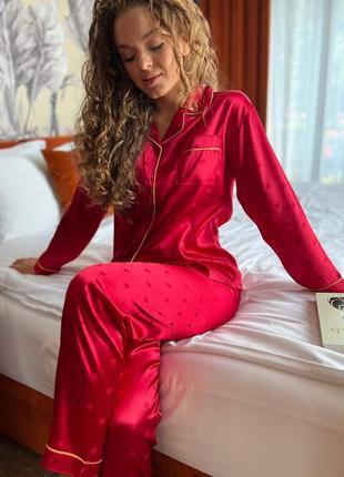 Неймовірна червона шовкова піжамка / костюм для дому6 фото