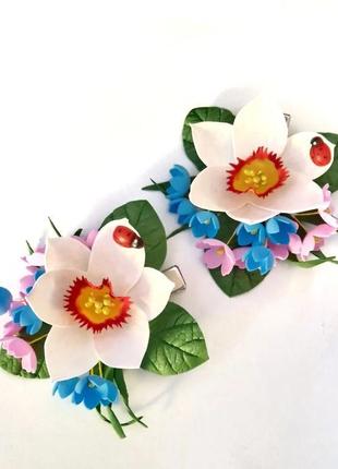 Заколки з квітами нарциси весняні прикраси