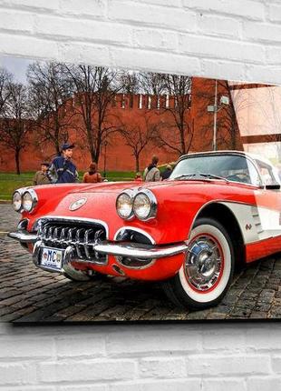 Знижка! картина на склі "ретро-автомобіль chevrolet corvette"