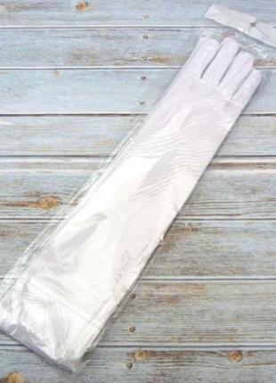Довгі білі рукавички атласні,атлас3 фото