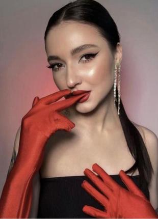 Довгі червоні рукавички атласні,атлас1 фото
