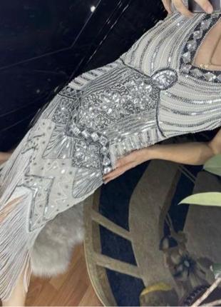 Сіра з білим сукня  плаття з бахромою паєтками  в стилі гетсбі, о4 фото