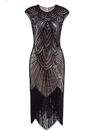 Черное платье платье с бахромой пайетками в стиле гетсби, одри хе6 фото