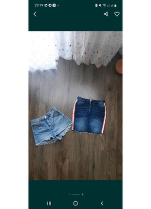 Джинсовая юбка. джинсовые шорты1 фото