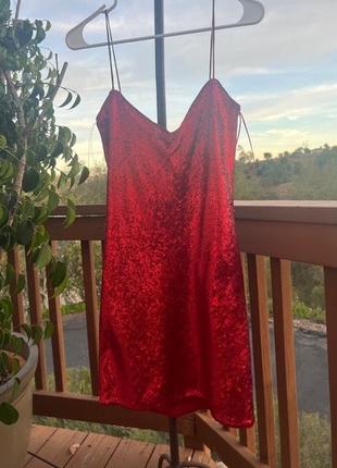 Новое платье zara красное в пайетки, вечернее платье, коктейльное. сарафан, платье на бретелях.5 фото