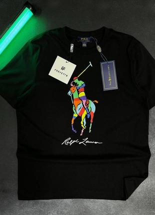 Чоловіча футболка поло ральф лаурен чорна / брендові футболки для чоловіків