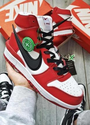 Чоловічі високі кросівки nike dunk x ambush red червоні найк1 фото