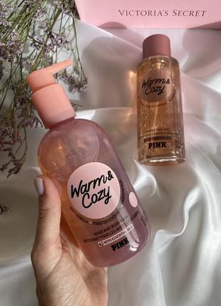 Набор victoria’s secret pink warm&amp;cozy мист спрей с шиммером гель мыло2 фото