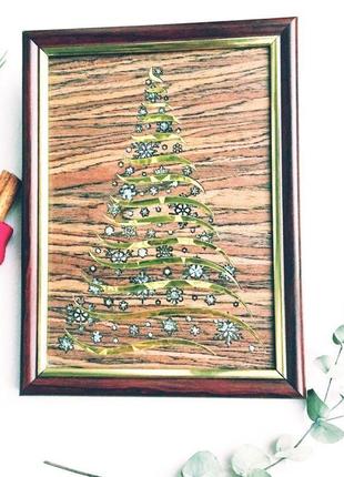 Картина "ялинка" на дереві. різдвяний декор.8 фото