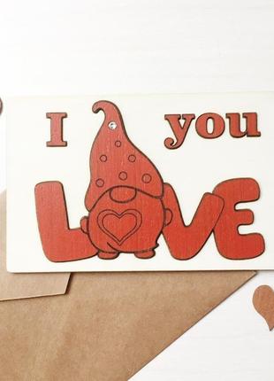 Объемная деревянная открытка «i love you “5 фото