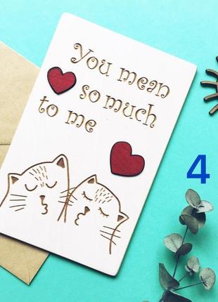Милая деревянная открытка " влюбленные котики"5 фото