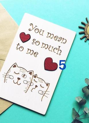 Милая деревянная открытка " влюбленные котики"6 фото