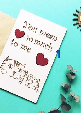 Милая деревянная открытка " влюбленные котики"2 фото