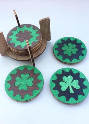 Набор из 6 подстаканников из дерева " клевер"