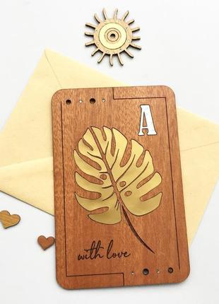 Деревянная стильная открытка "с любовью"1 фото