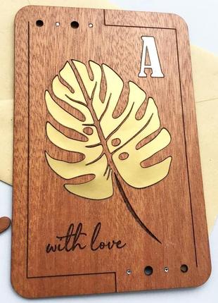 Деревянная стильная открытка "с любовью"4 фото