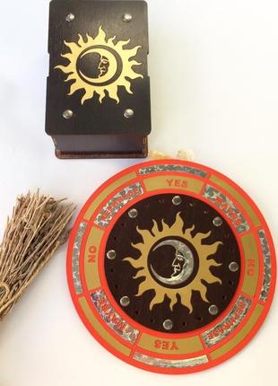 Набір сонце і місяць. коробка для карт таро(каміння) і гадальна дошка з дерева6 фото