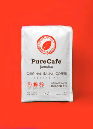 Кава purecafe jamaica, зерно 80% арабіки/20% робусти, італія, 1кг